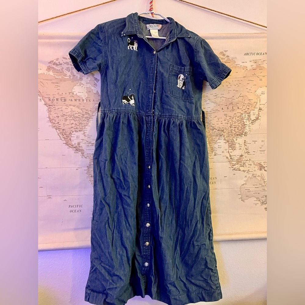 Women’s Vintage Blue Jean Dress with Dog Patches
